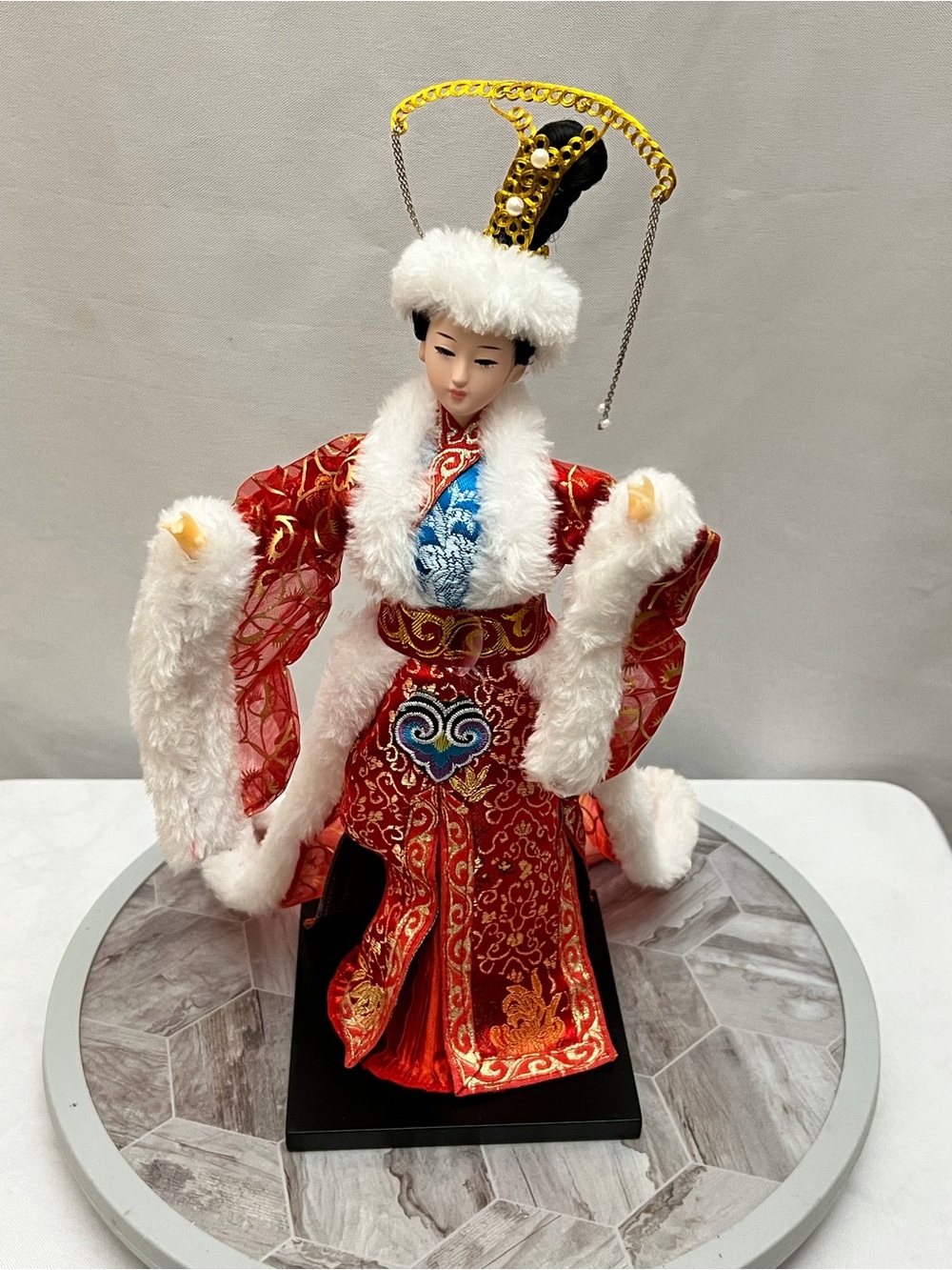 Vintage Asian Princess Doll Red Gold Traditional Costume Figurine Display 13”